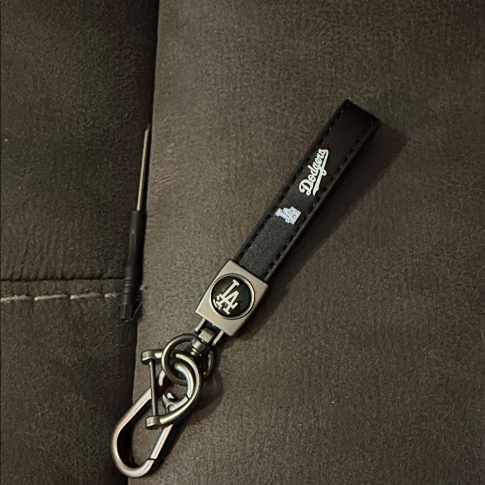 Dodgers Black Leather Keychain